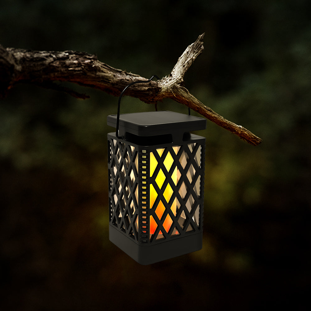 LUMIRO 2 Pack Flickering Flame Solar Garden Pendant Lights - Realistic Flames