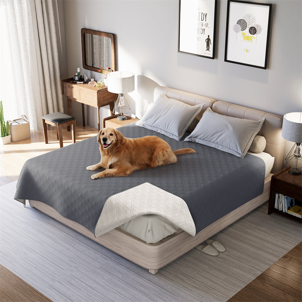 PETSWOL Waterproof Dog Bed Cover and Pet Blanket for Furniture, Bed, Couch, and Sofa-Gery