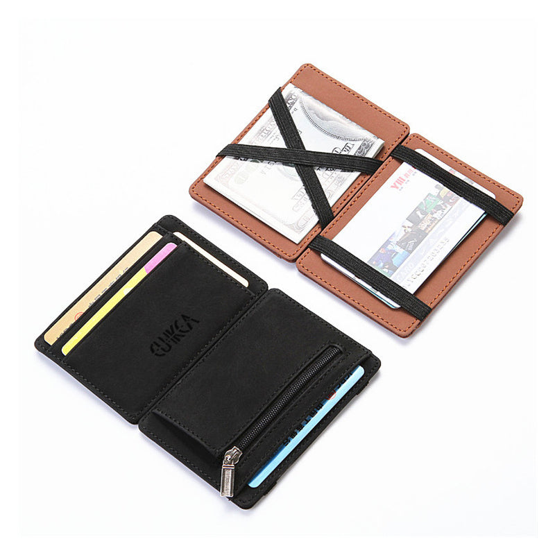 4 Card Slots Ultra Thin Bi-Fold Magic Wallet with Zipper for Men