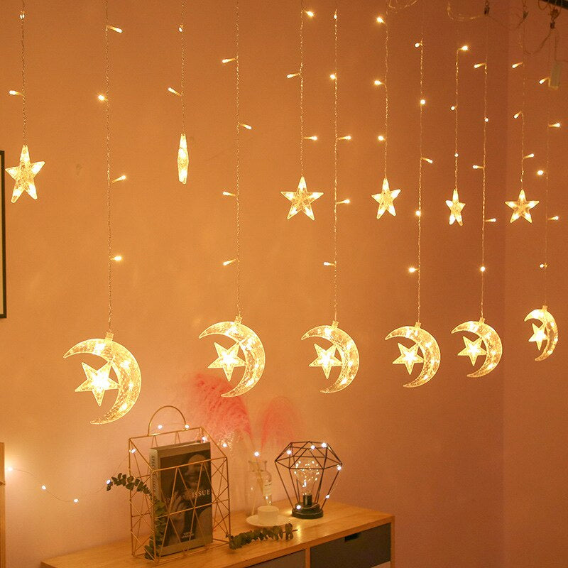 3.5m LED Curtain String Light Star & Moon Home Decorative Fairy Lamp
