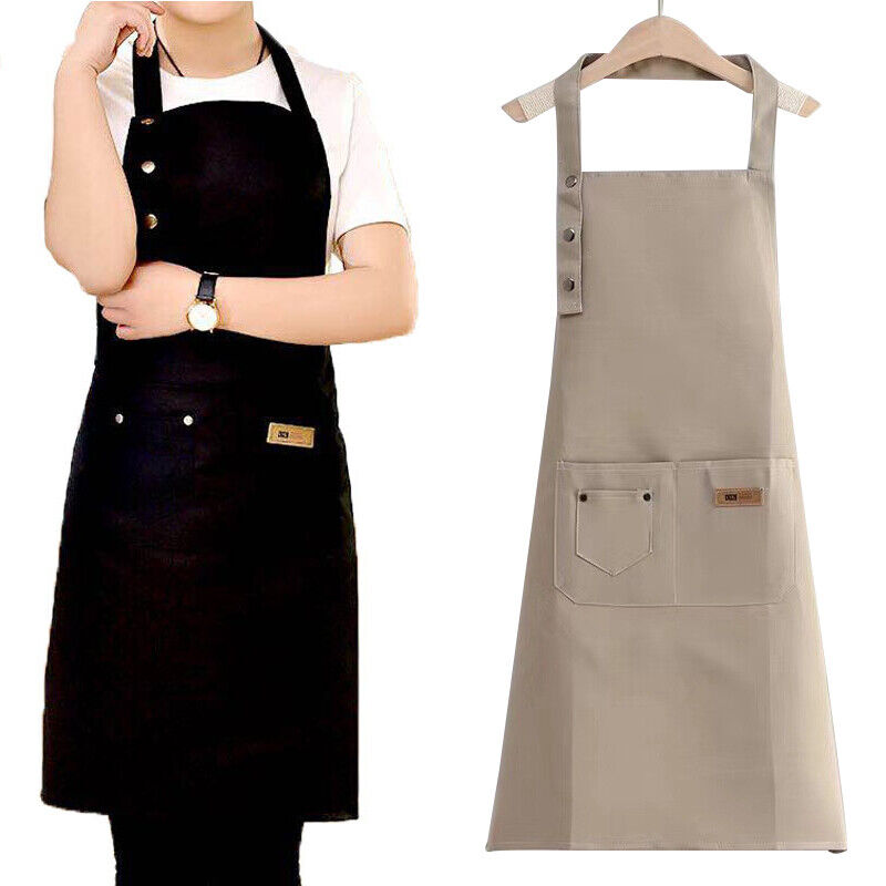 Washable Canvas Butcher and Server Kitchen Cooking Apron Café Uniform Apron with Pockets