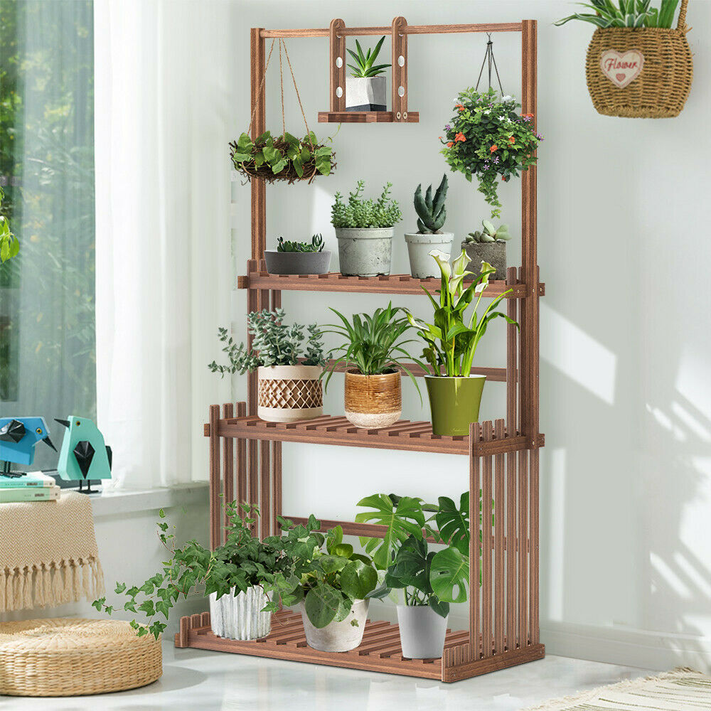 3-Tier Hanging Wood Plant Stand Flower Pot Organizer Rack