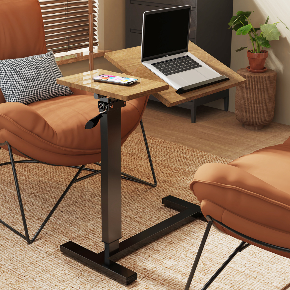 Split Top Tilting Adjustable Overbed Table with Wheels