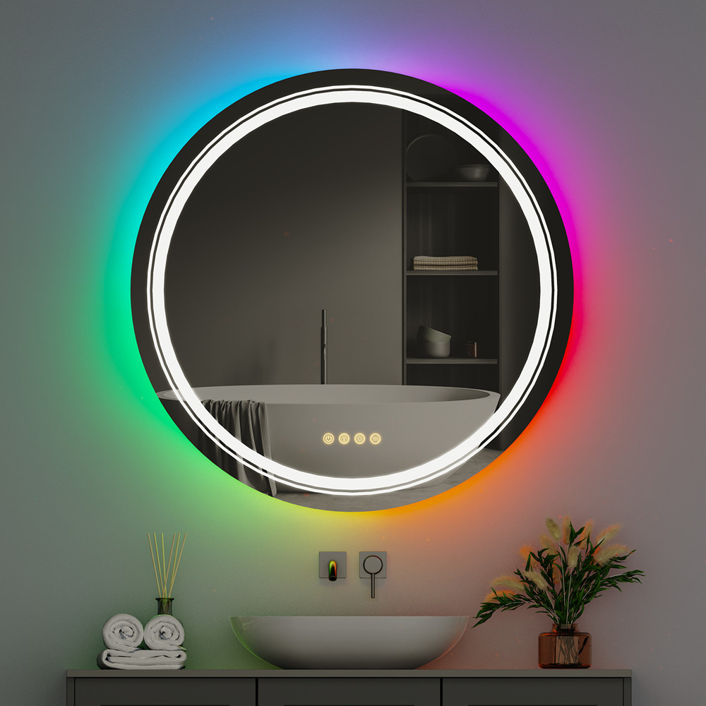 Round Bathroom Mirror with LED RGB Light