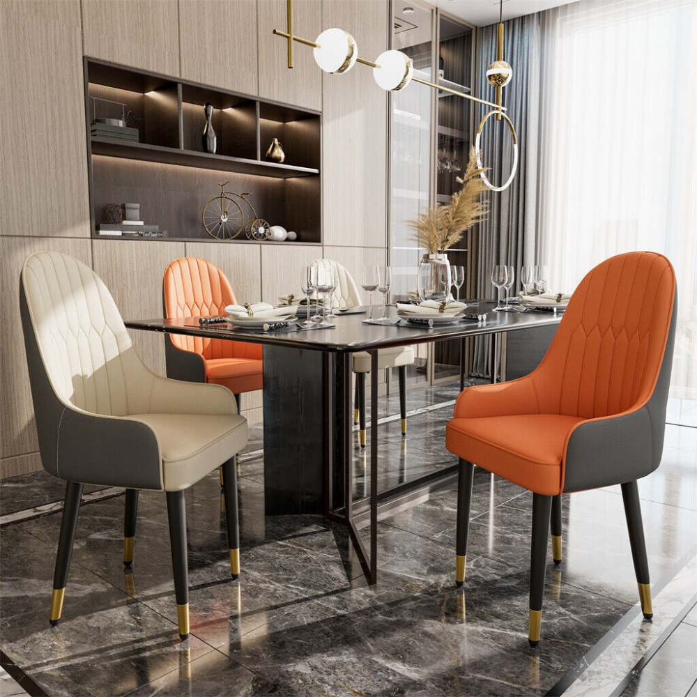 Stylish PU Leather Dining Chairs with Metal Legs