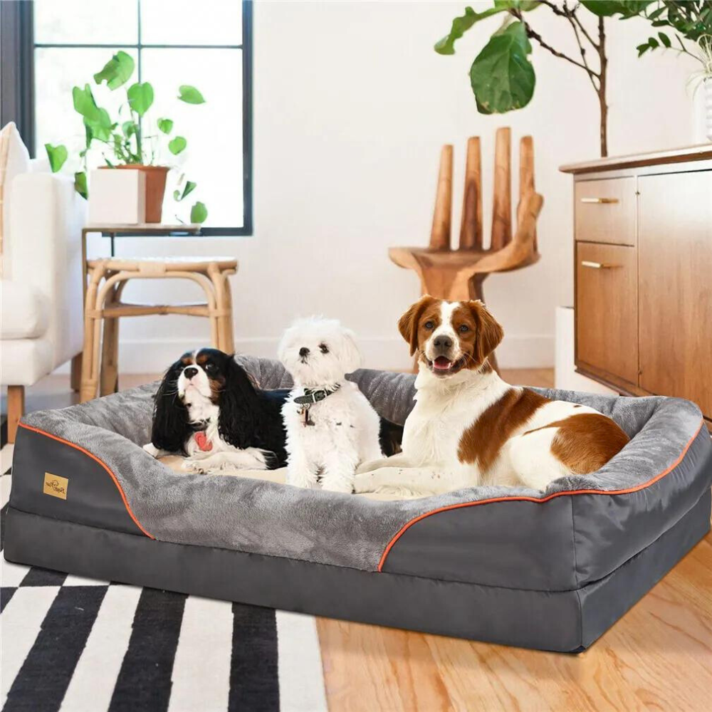Removable and Washable Waterproof Large Dog Bed with Anti-Allergy Fleece Cover