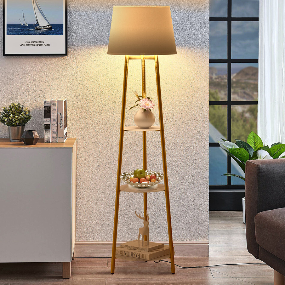 Tall Floor Lamp with 3-Tier Marble Shelves