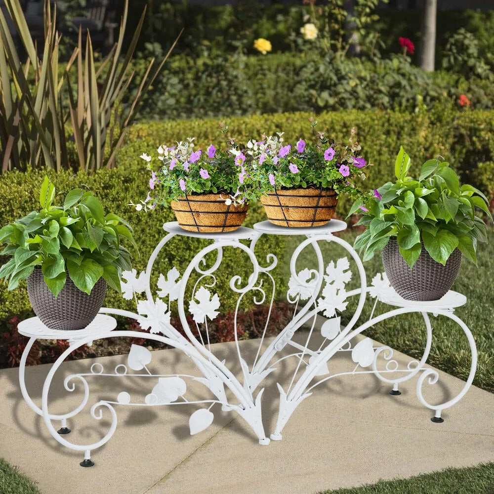 Set of 2 Heavy Duty Metal Round Plant Stand Rustproof Flower Pot Display Holder