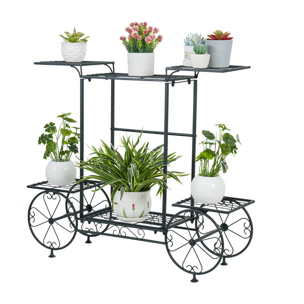 Large Metal Garden Cart Plant Stand Parisian Style Flower Display Rack