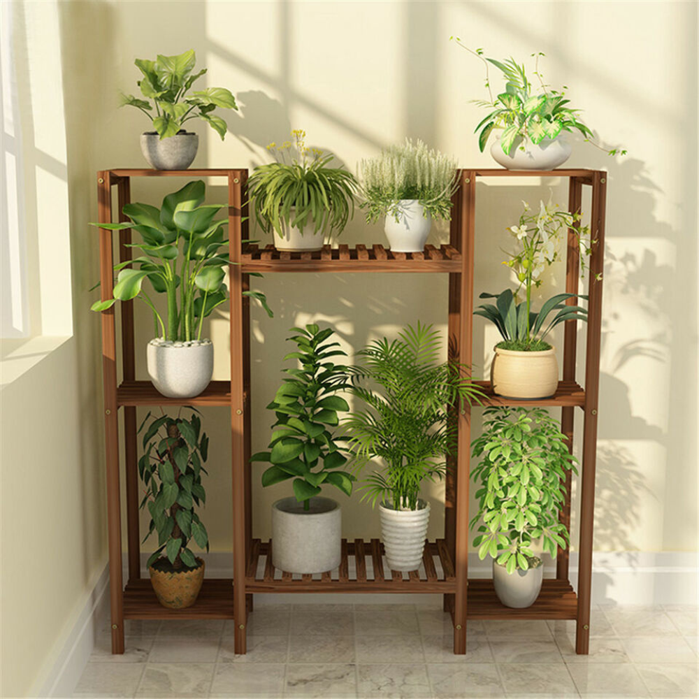 8-Tier Bamboo Plant Stand for Indoor and Outdoor Displays