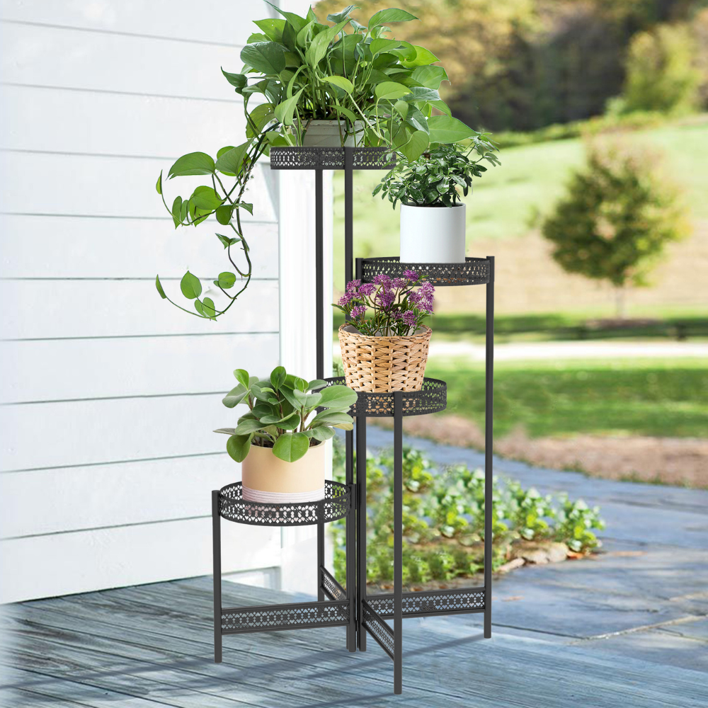 4 Tier Metal Flower Pot Rack Corner Shelving Storage Shelf
