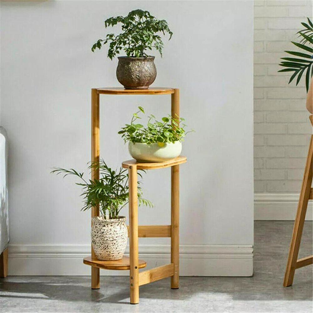 3 Tier Bamboo Tall Corner Plant Rack Planter Stand Flower Pot Holder