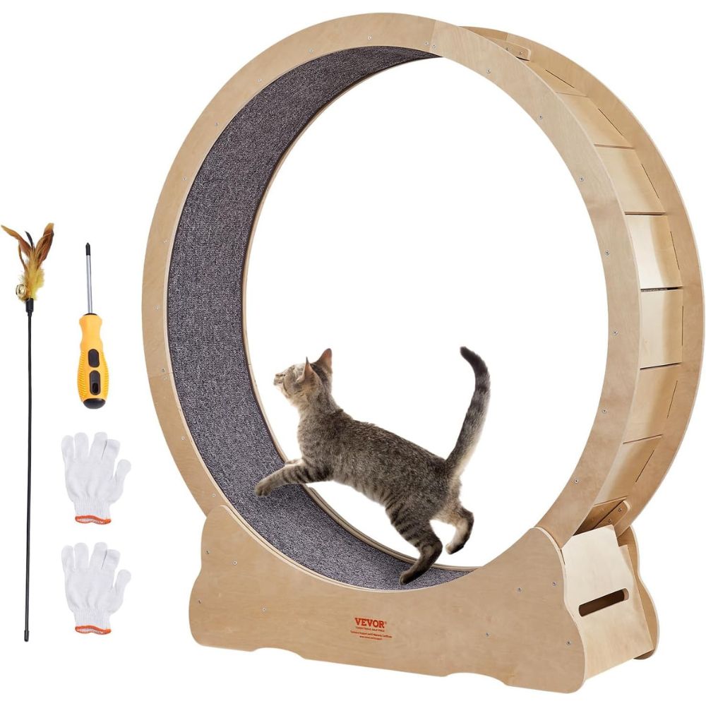 Cat Exercise Wheel Natural Wood Silent Running Toy Treadmill Roller Wheel