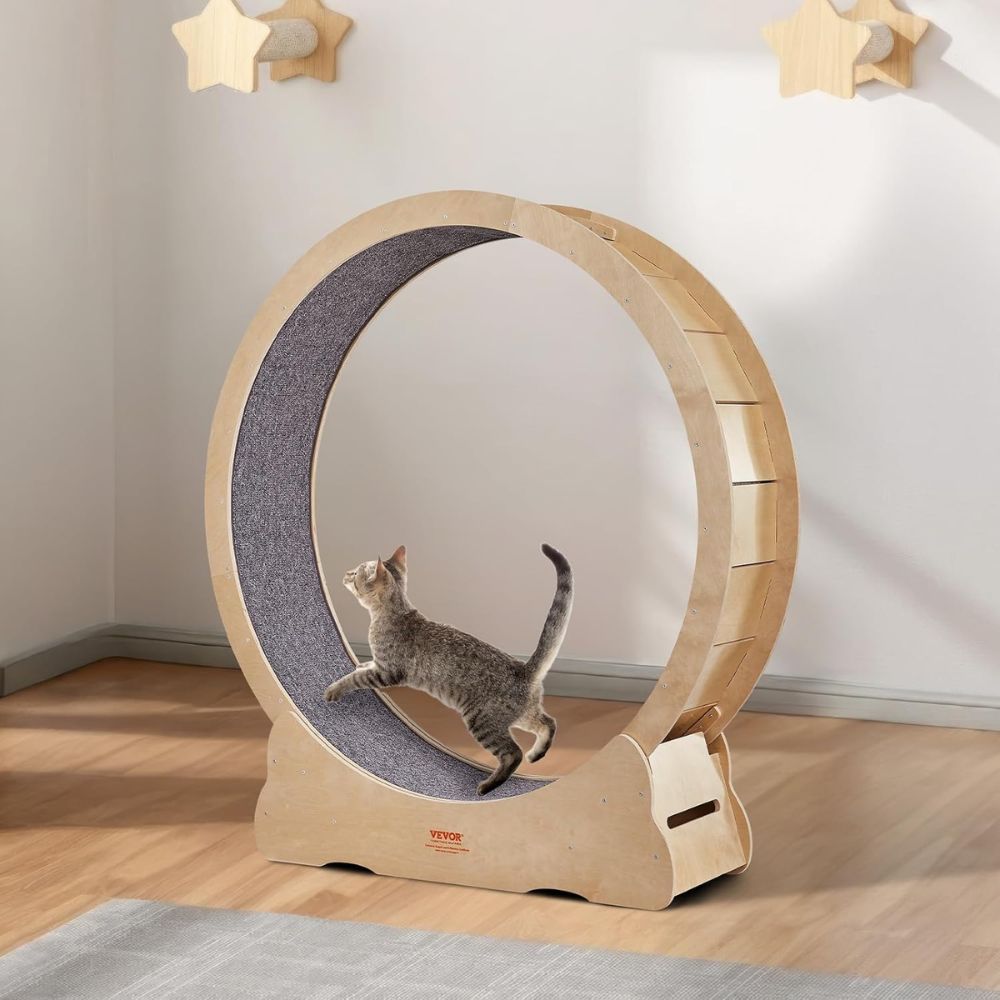 Cat Exercise Wheel Natural Wood Silent Running Toy Treadmill Roller Wheel