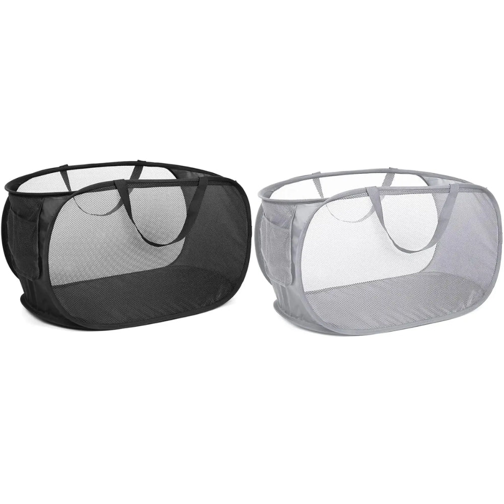 Durable Collapsible Laundry Basket Mesh Pop Up Laundry Hamper With Side Pocket