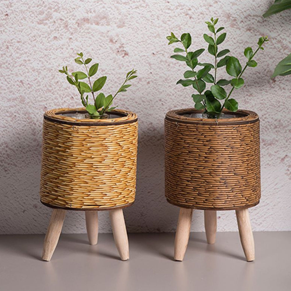 Nordic Style Faux Rattan Plant Stand Flower Shelf Flower Pot