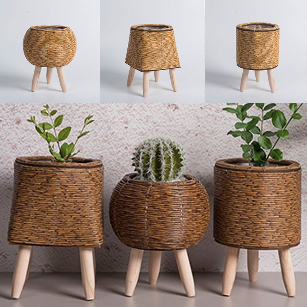 Nordic Style Faux Rattan Plant Stand Flower Shelf Flower Pot