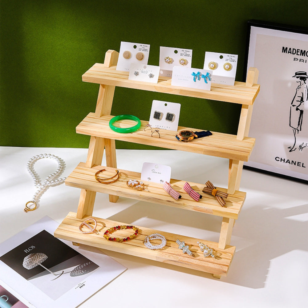 4 Tier Wooden Earring Holder Display Stand for Jewelry