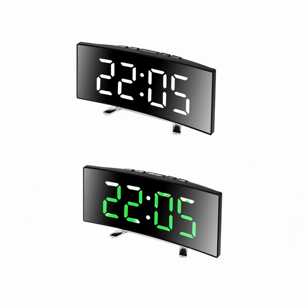 Modern Curved LED Mirror Alarm Clock