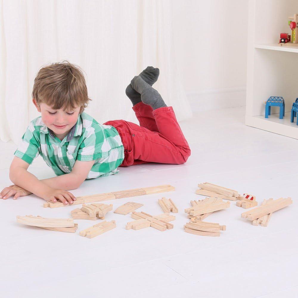 Bigjigs Rail Low Level Track Expansion Pack Wooden Railway Track Extension Set
