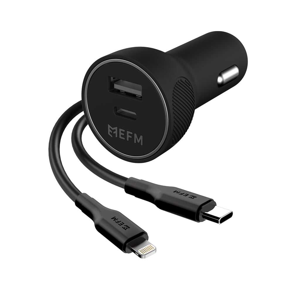 EFM 39W Dual Port Car ChargerWith Type C to Apple Lightning Cable