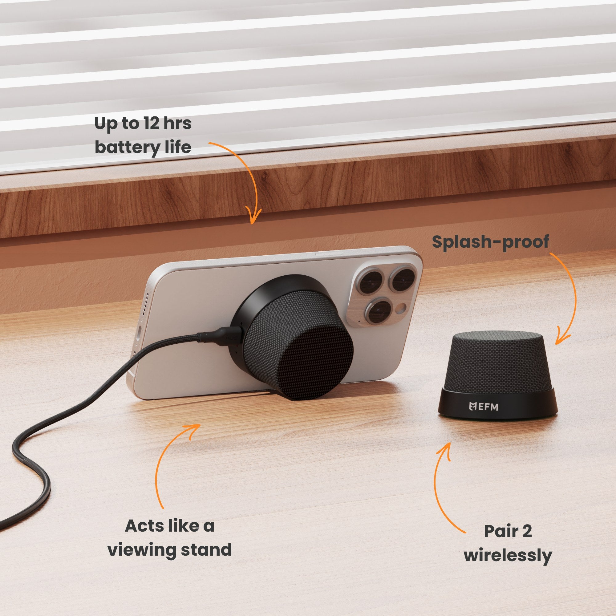 EFM Cloudbreak Mag Pro Bluetooth SpeakerWith MagSafe Compatibility and 10W Wireless Charging - Charcoal