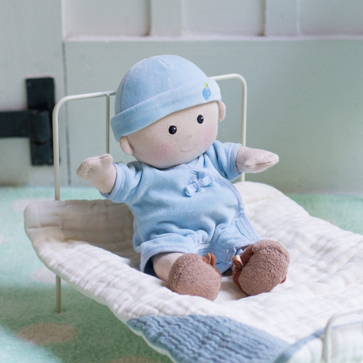 Apple Park First Baby Doll Blue Organic Plush Toy for Newborns and Toddlers