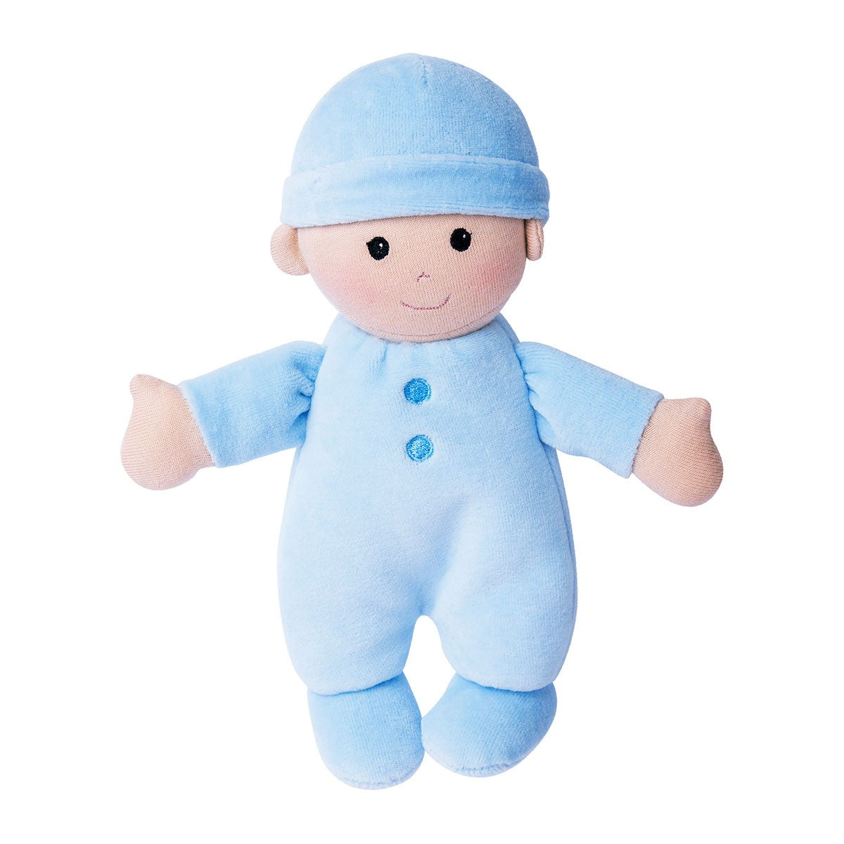 Apple Park First Baby Doll Blue Organic Plush Toy for Newborns and Toddlers