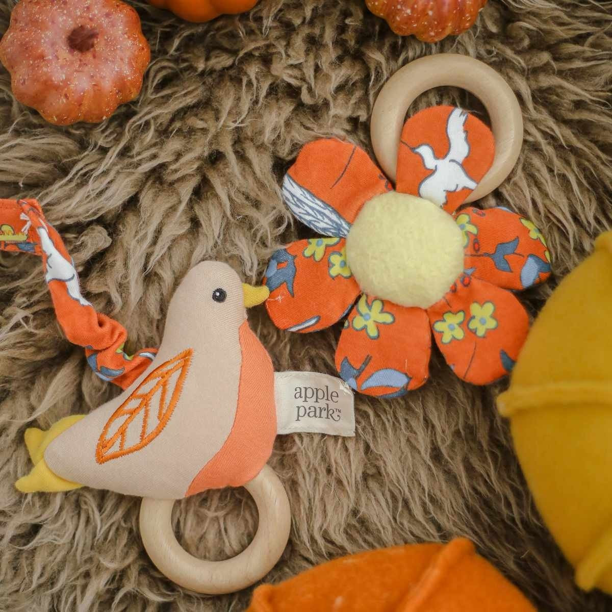Apple Park Enchanted Leaves Orange Teething Rattle Organic Baby Teether Toy