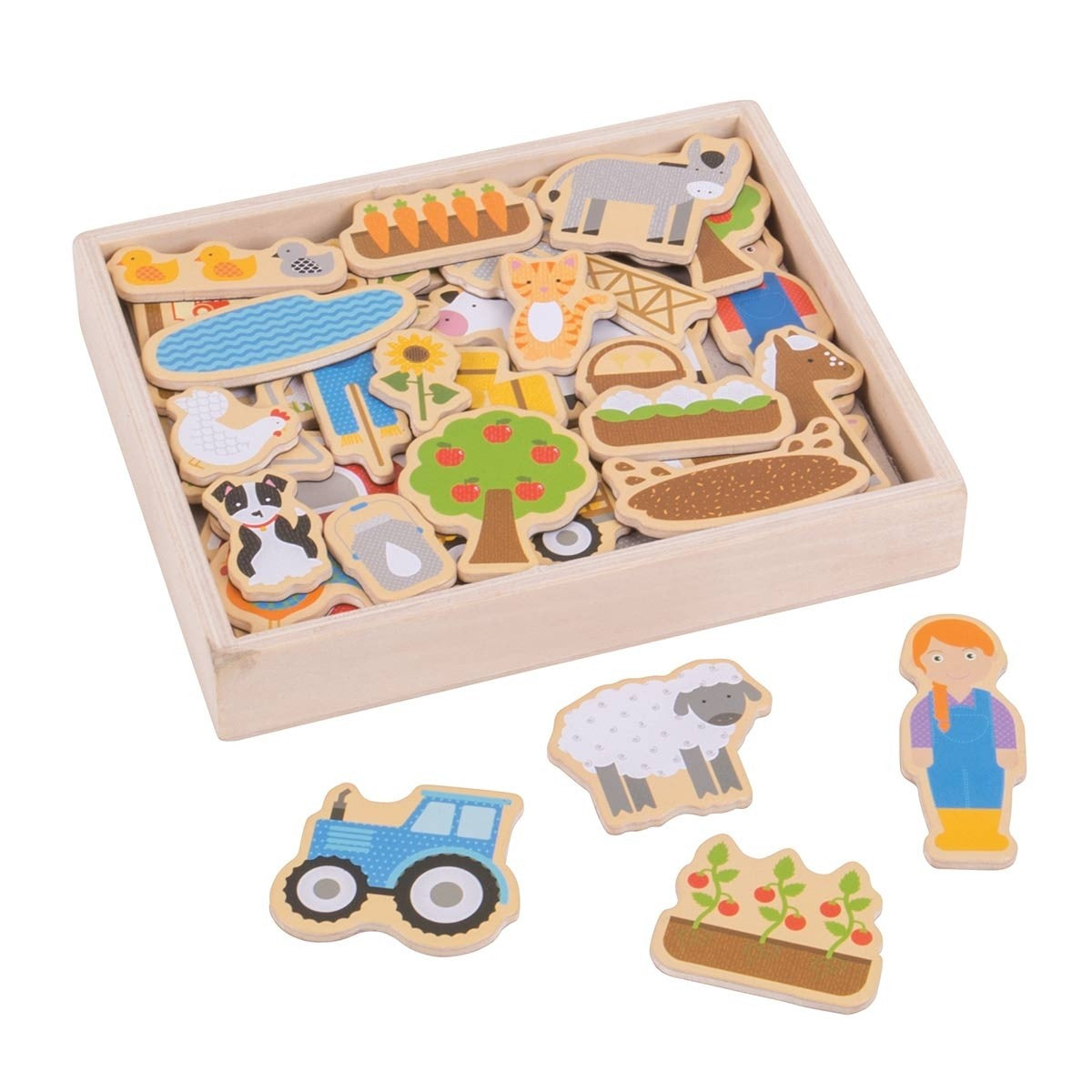 Bigjigs Toys Wooden Fridge Magnets for Kids Educational Animal Magnet Set