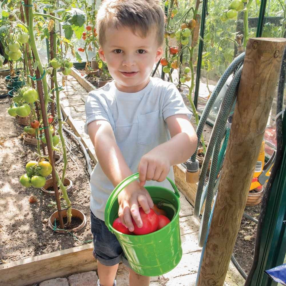Bigjigs Toys Green Metal Bucket Sturdy Steel Outdoor Toy for Gardening