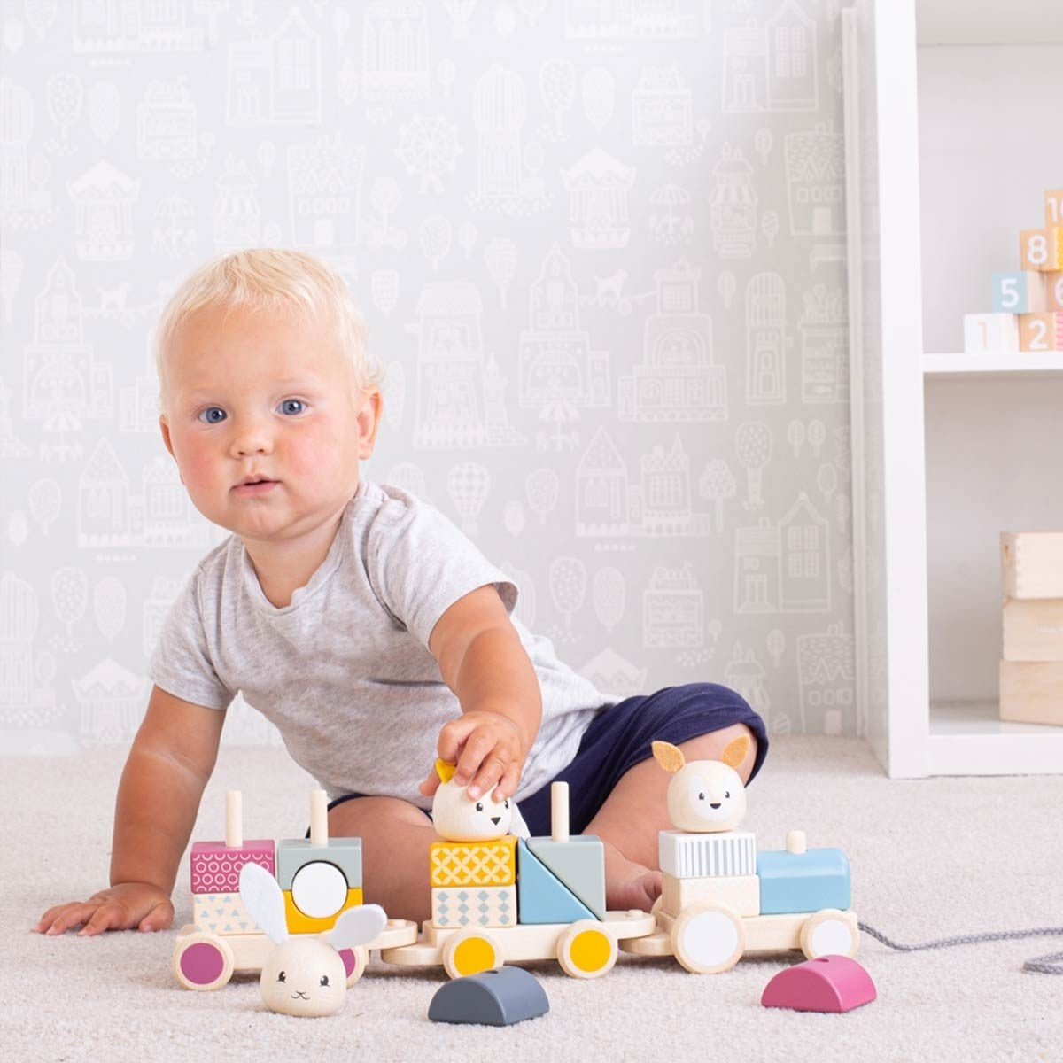 Bigjigs Toys FSC Certified Wooden Activity Pull Along Train for Toddlers