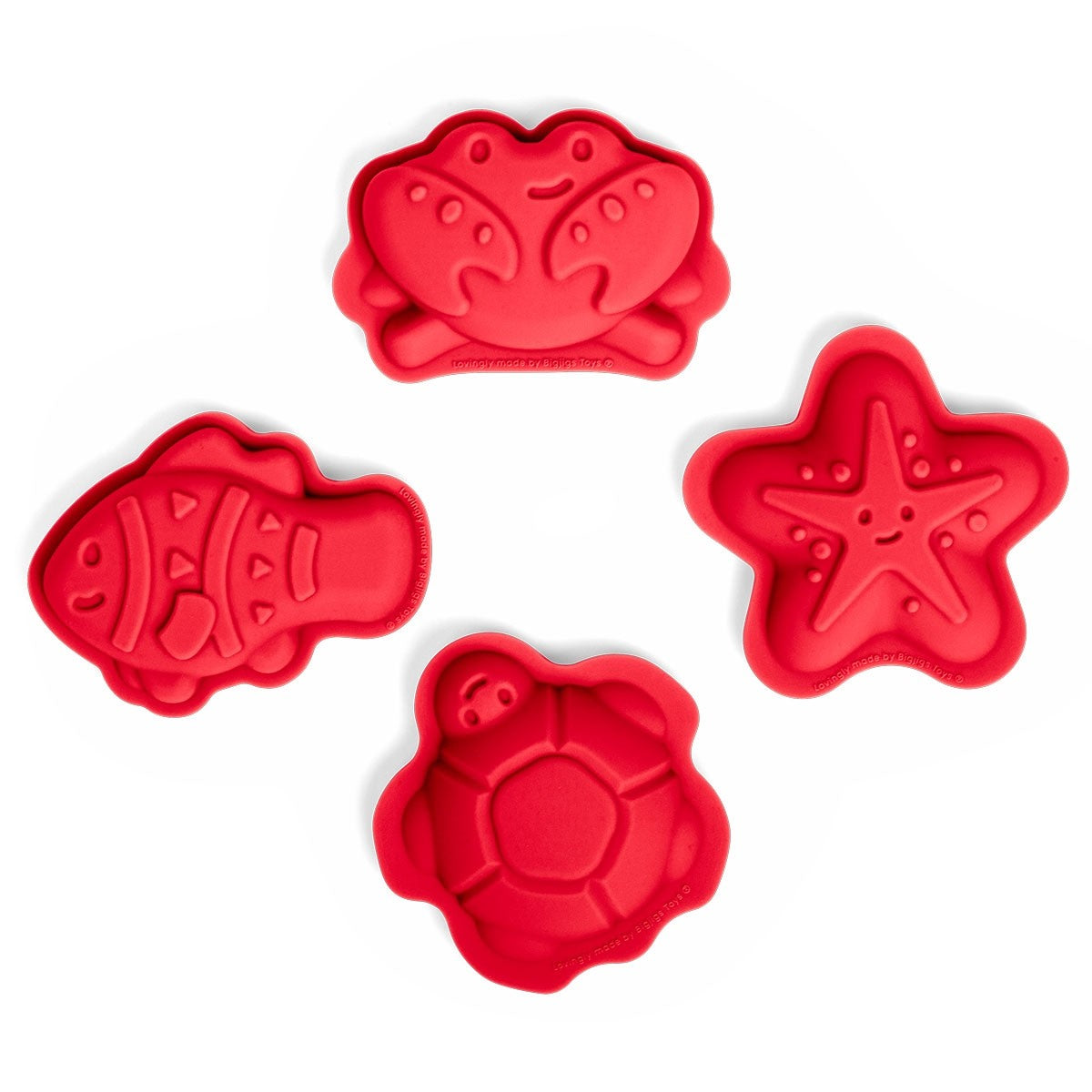 Bigjigs Toys Sand Moulds Set Beach Toys for Toddlers & Kids Cherry Red