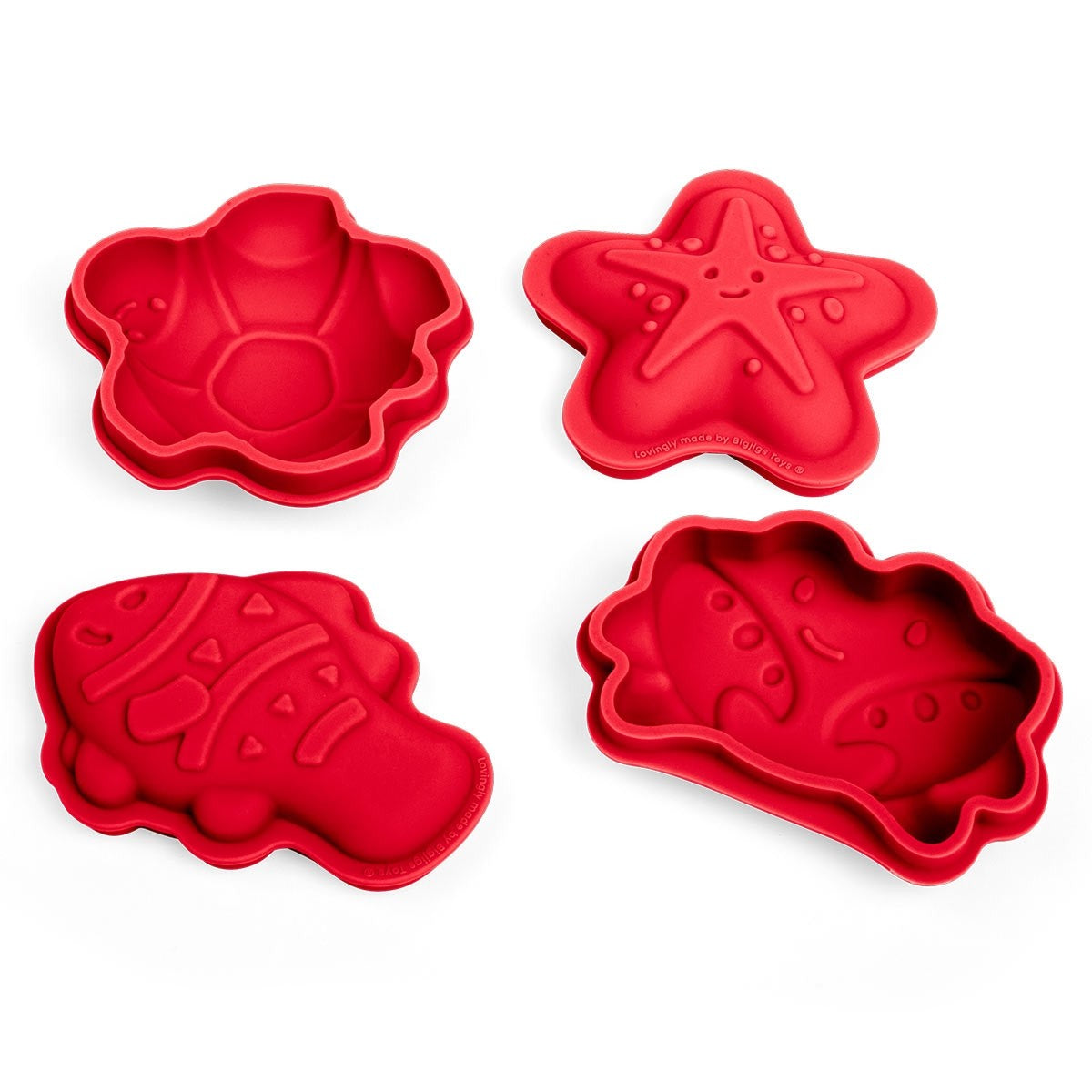 Bigjigs Toys Sand Moulds Set Beach Toys for Toddlers & Kids Cherry Red