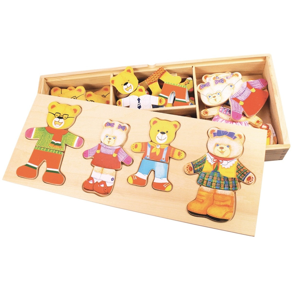 Bigjigs Toys Wooden Mix and Match Bear Family Dress Up Puzzle for Kids