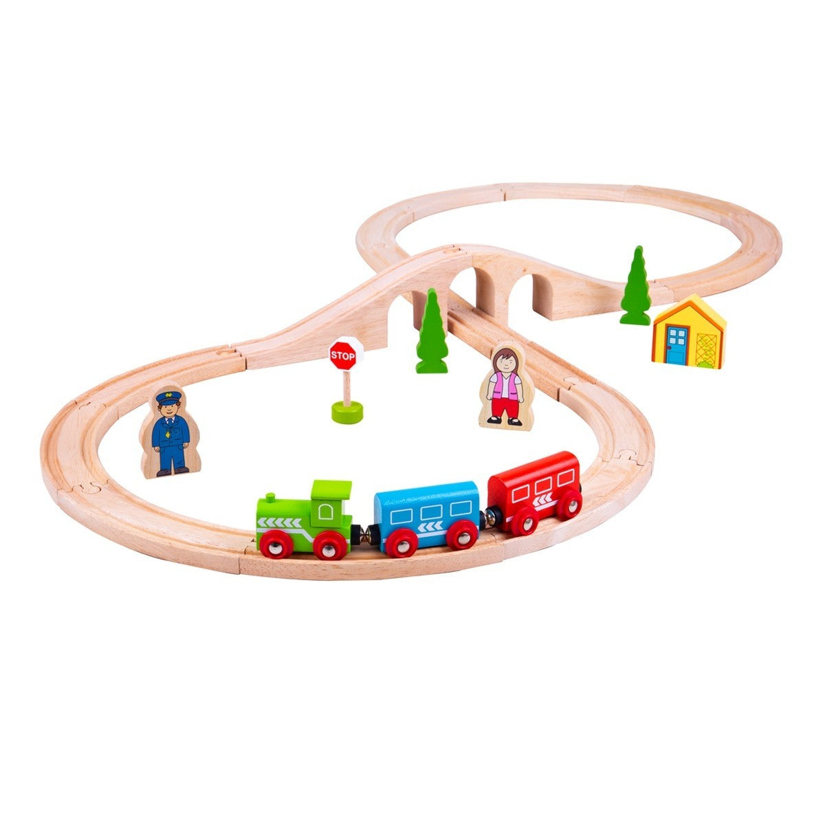 Bigjigs Rail Figure of Eight Train Set Wooden Railway Starter Track with Train