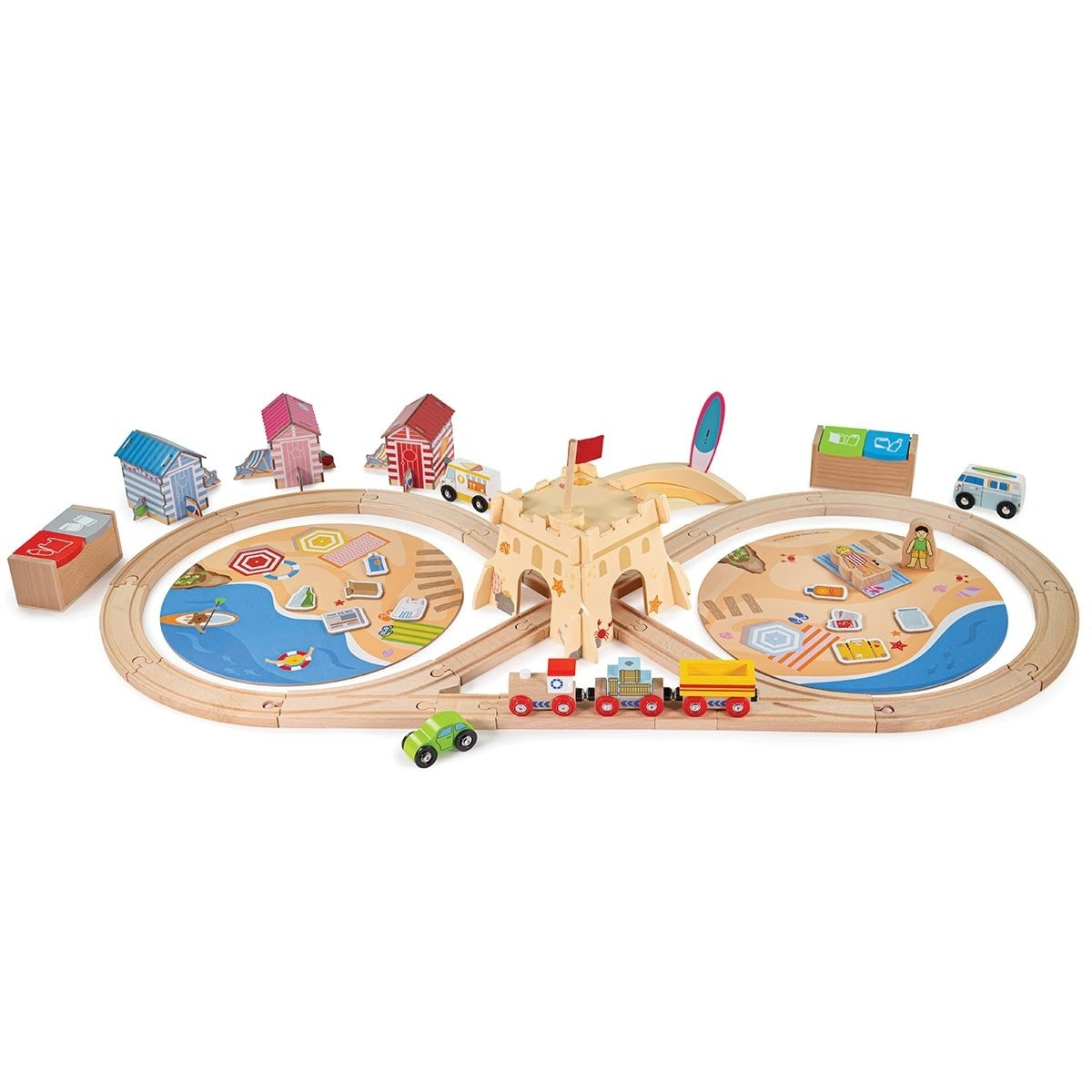 Bigjigs Rail Coastal Clean Up Train Set Wooden Eco Themed Train Set for Kids
