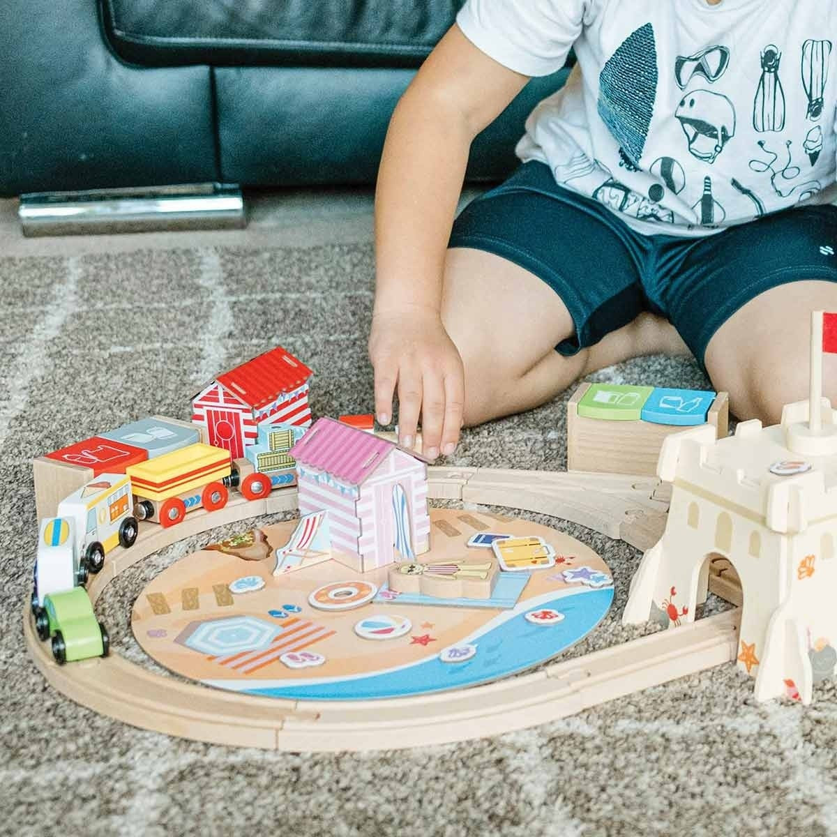 Bigjigs Rail Coastal Clean Up Train Set Wooden Eco Themed Train Set for Kids