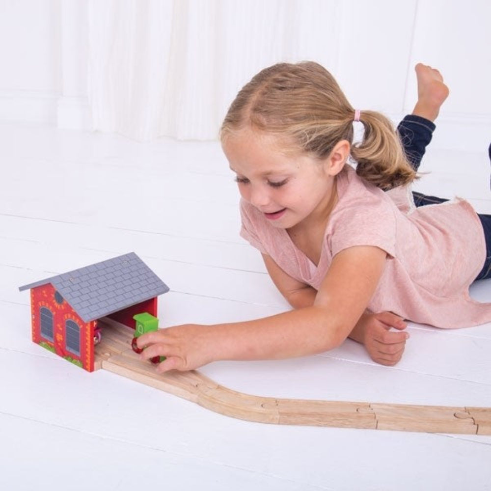 Bigjigs Rail Double Engine Shed Wooden Train Garage for Railway Sets