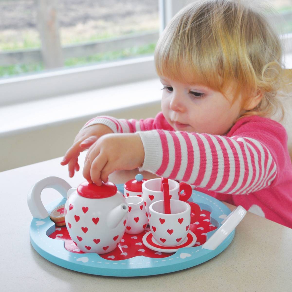 Indigo Jamm Hearts Tea Set Wooden 10-Piece Pretend Play Tea Party Set for Kids