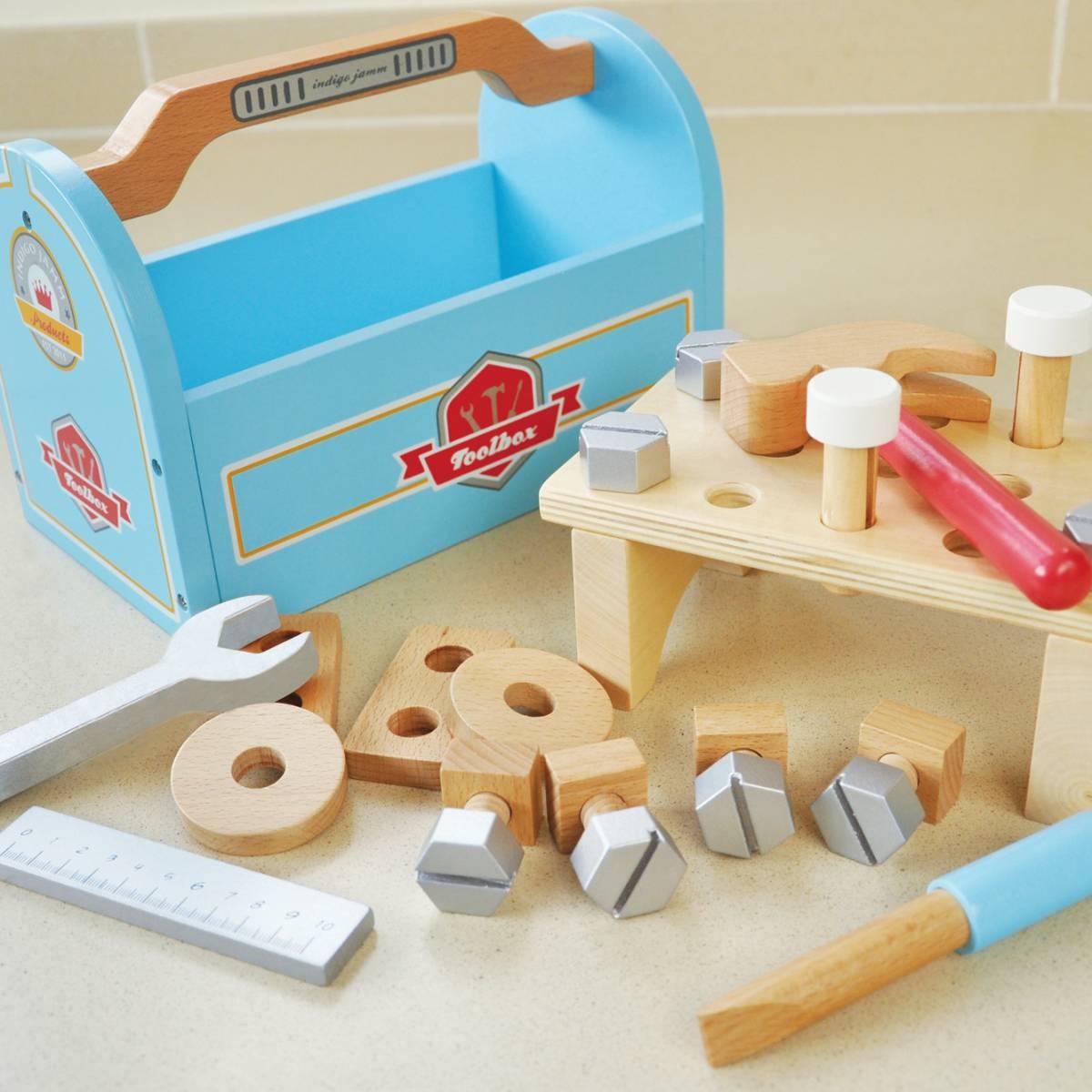 Indigo Jamm Little Carpenters Toolbox Wooden Play Tool Set with Workbench