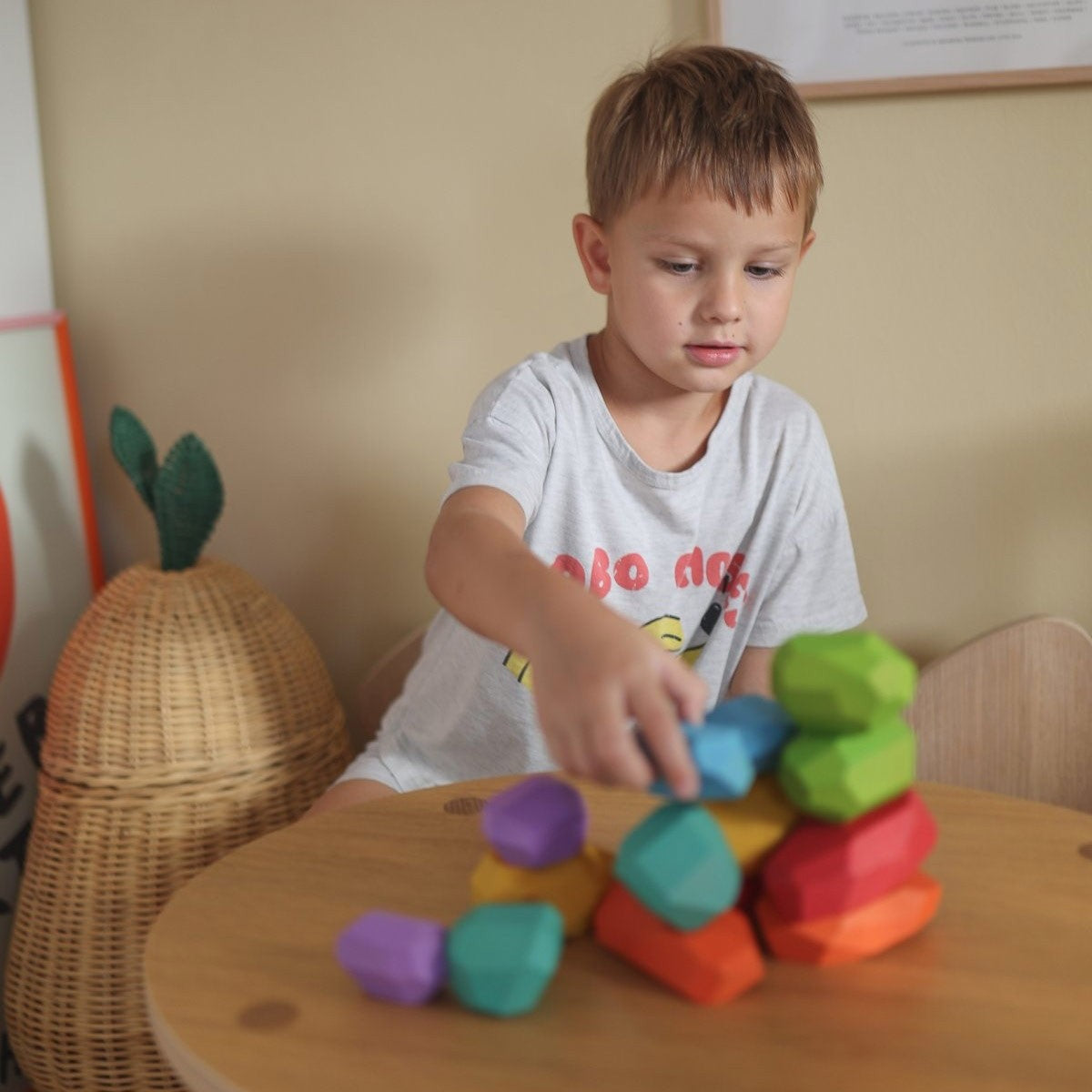 Kinderfeets Stacking Stones Rainbow Wooden Toy for Balance and Motor Skills
