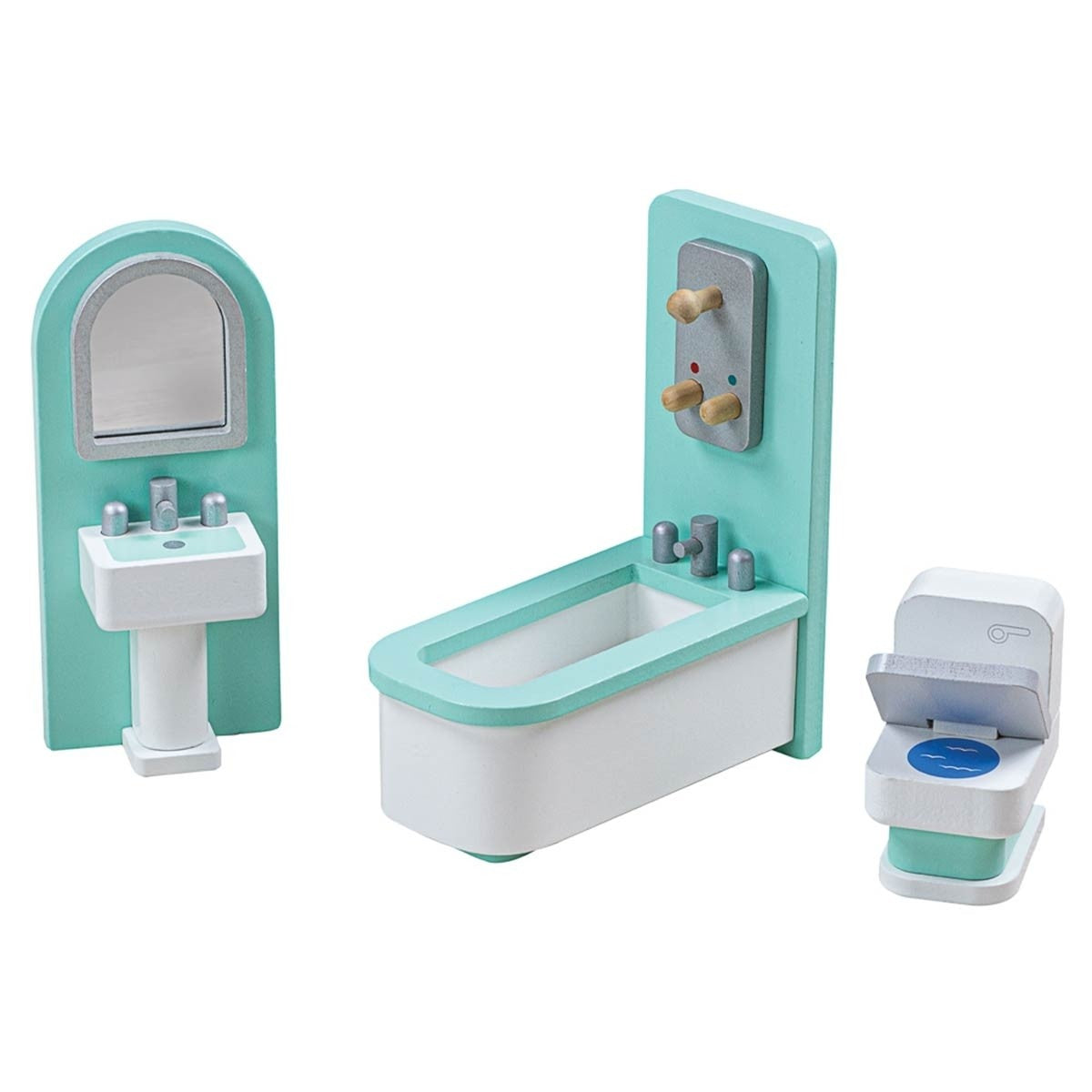 Tidlo Wooden Bathroom Furniture Set Dollhouse Accessory for Kids Pretend Play