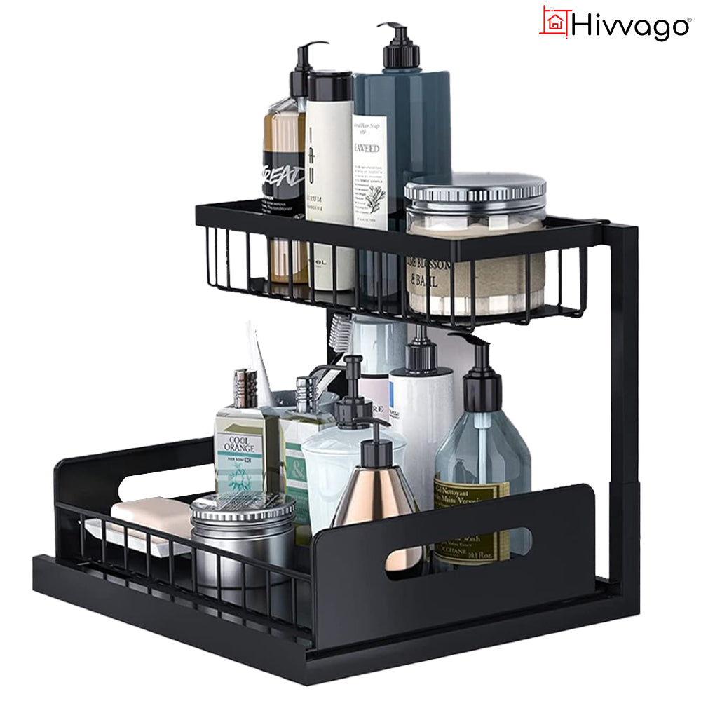 Hivvago 2-Tier Pull-Out Under Sink Organizer Storage Shelf for Kitchen and Bathroom