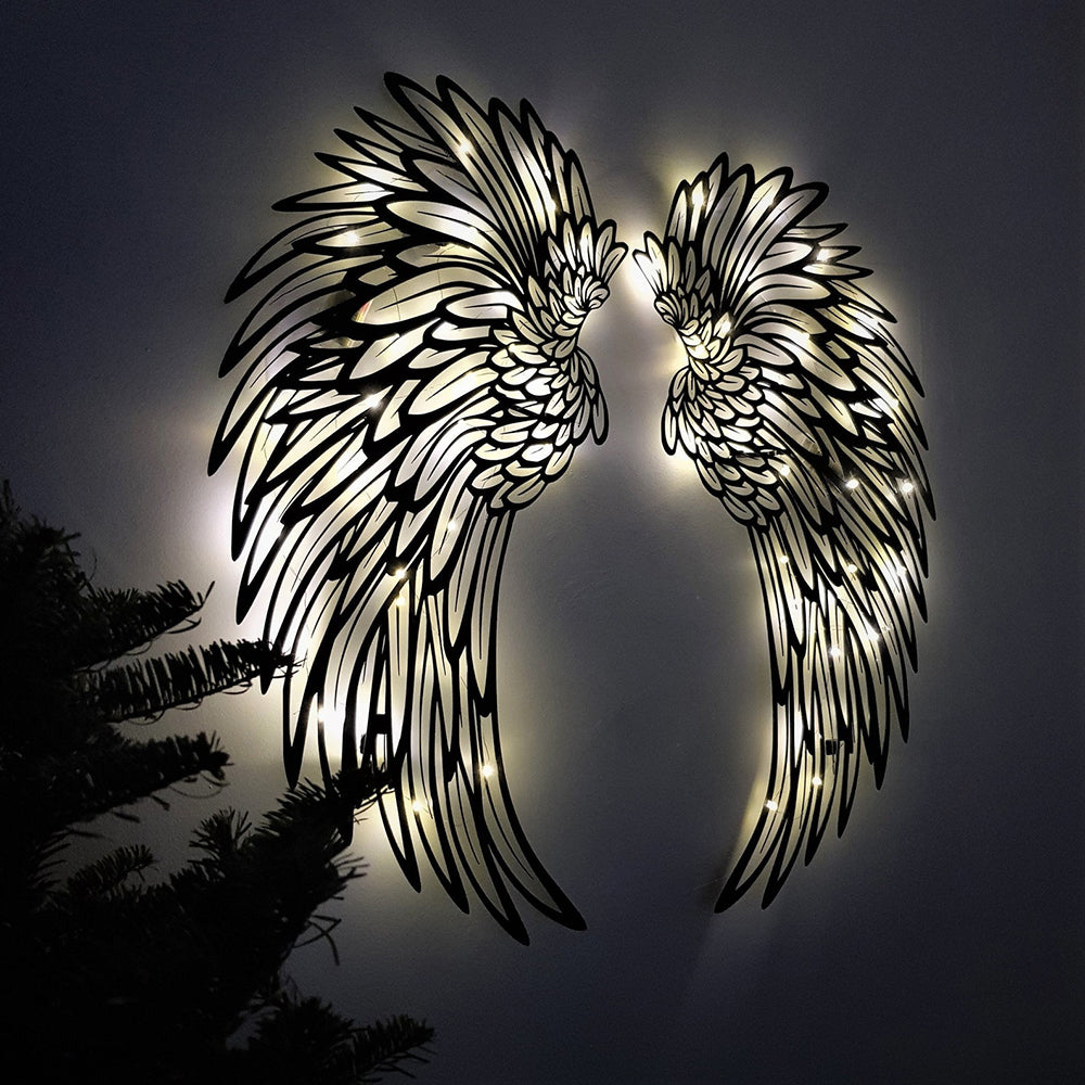 Angel Wings Metal Wall Decor with LED Light -Battery Powered