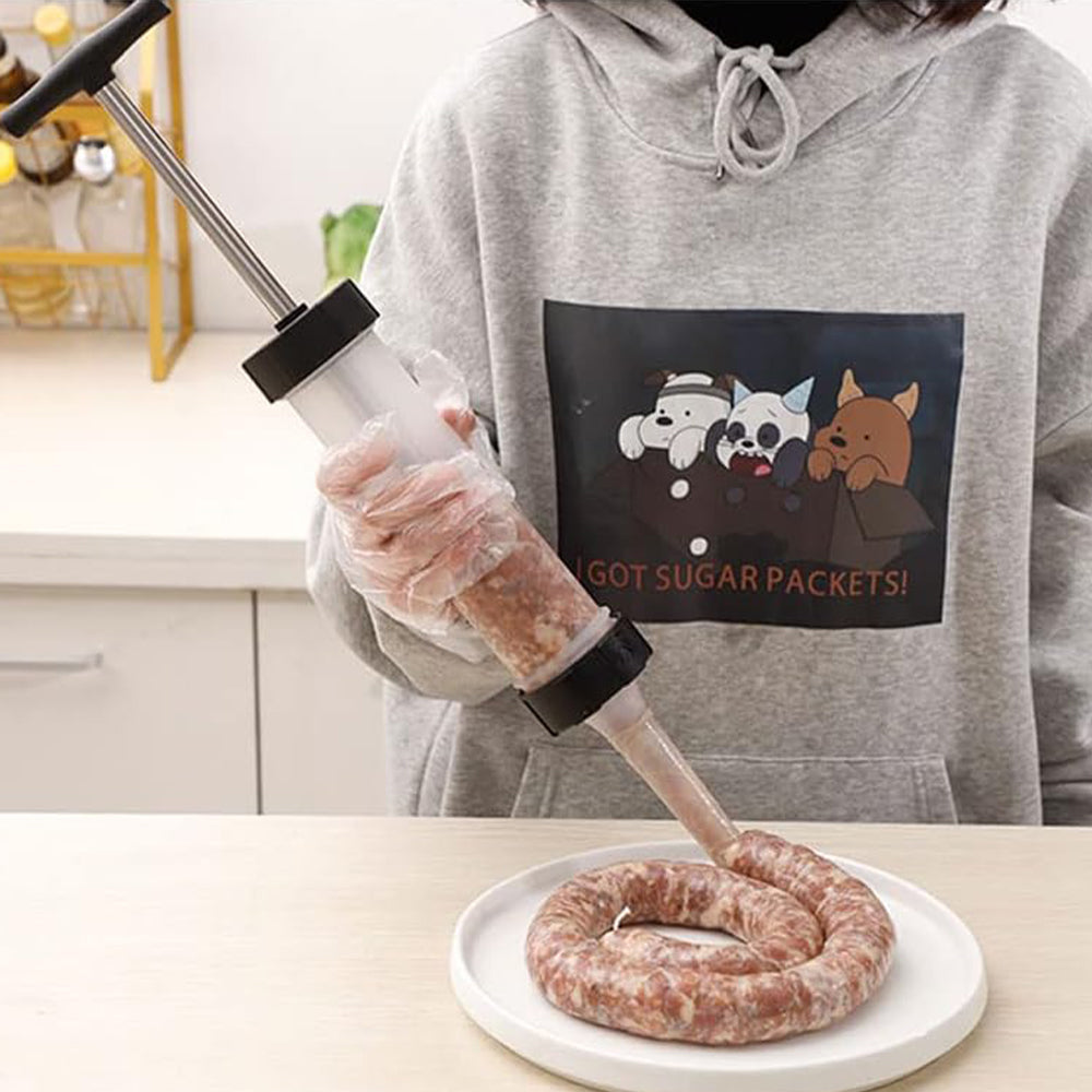 Heavy-Duty Manual Sausage Stuffer with 3 Professional Grade Filling Nozzles