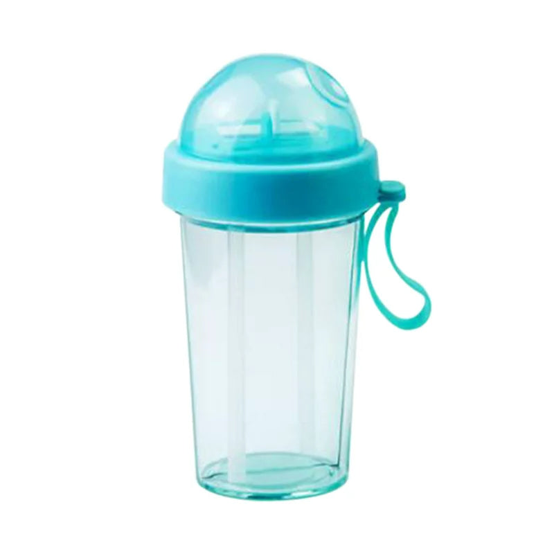 Dual Beverage Separate Straws Leak-Resistant Innovative Water Bottle