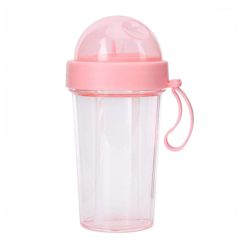 Dual Beverage Separate Straws Leak-Resistant Innovative Water Bottle