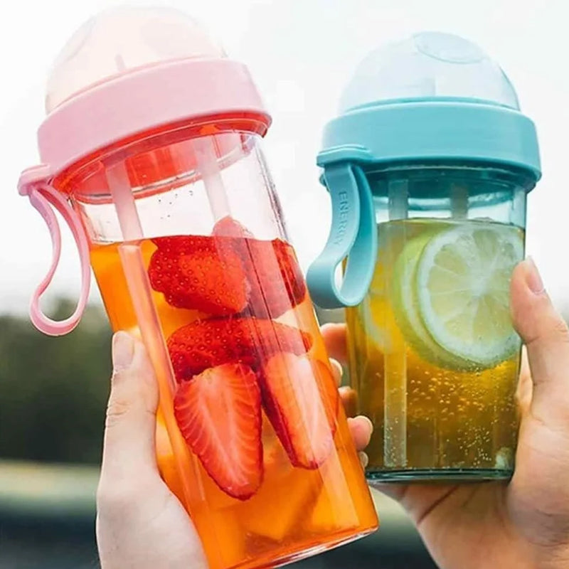 Dual Beverage Separate Straws Leak-Resistant Innovative Water Bottle