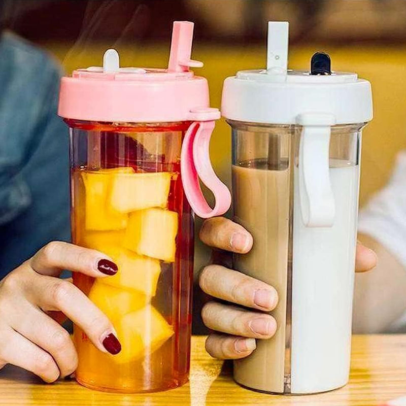 Dual Beverage Separate Straws Leak-Resistant Innovative Water Bottle